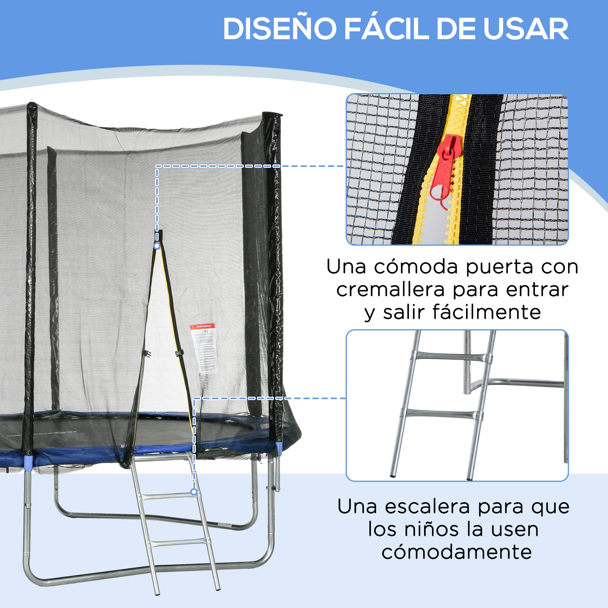 SPORTNOW Outdoor Trampoline Ø305x250 cm Trampoline for Kids Adults with Safety Net Ladder Edge Cover and Steel Frame for Garden Patio Blue