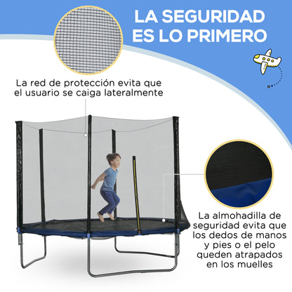 SPORTNOW Outdoor Trampoline Ø305x250 cm Trampoline for Kids Adults with Safety Net Ladder Edge Cover and Steel Frame for Garden Patio Blue