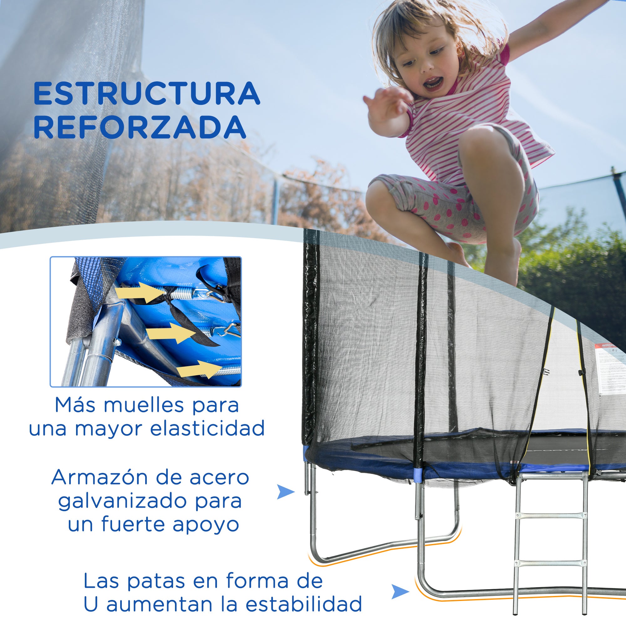 SPORTNOW Outdoor Trampoline Ø305x250 cm Trampoline for Kids Adults with Safety Net Ladder Edge Cover and Steel Frame for Garden Patio Blue