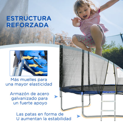 SPORTNOW Outdoor Trampoline Ø305x250 cm Trampoline for Kids Adults with Safety Net Ladder Edge Cover and Steel Frame for Garden Patio Blue