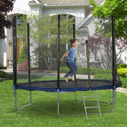 SPORTNOW Outdoor Trampoline Ø305x250 cm Trampoline for Kids Adults with Safety Net Ladder Edge Cover and Steel Frame for Garden Patio Blue