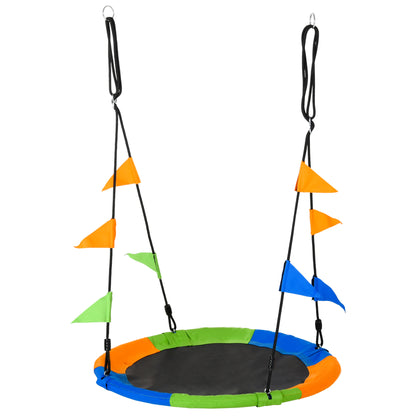 Garden Nest Swing Ø100x120-180 cm Adjustable Height with Ropes and Flags for Kids and Adults 80 kg Load Capacity Indoor and Outdoor Multicolor
