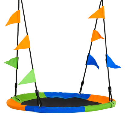 Garden Nest Swing Ø100x120-180 cm Adjustable Height with Ropes and Flags for Kids and Adults 80 kg Load Capacity Indoor and Outdoor Multicolor
