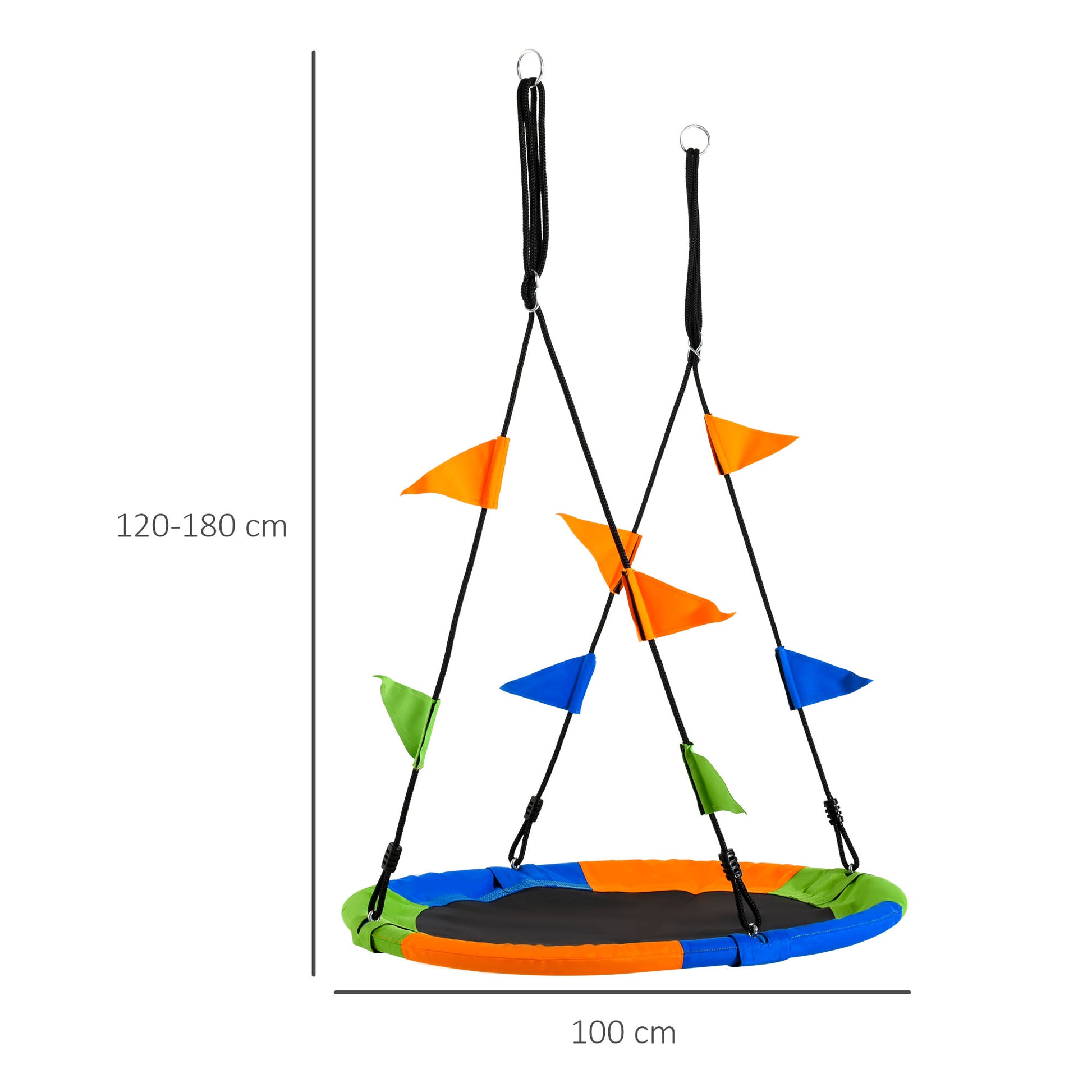 Garden Nest Swing Ø100x120-180 cm Adjustable Height with Ropes and Flags for Kids and Adults 80 kg Load Capacity Indoor and Outdoor Multicolor
