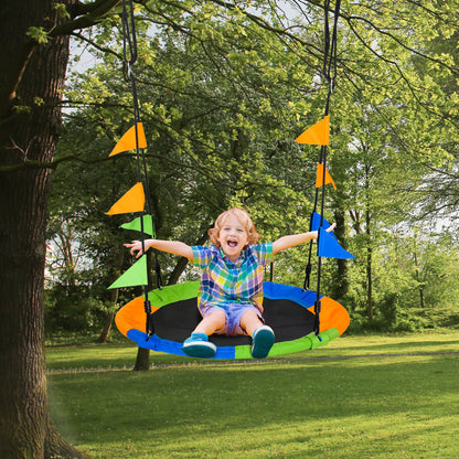 Garden Nest Swing Ø100x120-180 cm Adjustable Height with Ropes and Flags for Kids and Adults 80 kg Load Capacity Indoor and Outdoor Multicolor