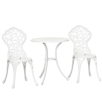 3-Piece Aluminum Garden Set in White with Floral Design, 2 Outdoor Chairs 45x42x85.5 cm and Round Table Ø61x66.5 cm