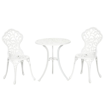3-Piece Aluminum Garden Set in White with Floral Design, 2 Outdoor Chairs 45x42x85.5 cm and Round Table Ø61x66.5 cm