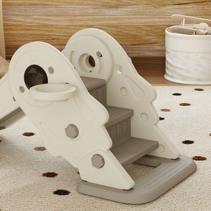 3-in-1 Children's Slide with Basketball Hoop and Climbing, Foldable Indoor Slide for Children, 2-5 Years Old, 132 x 48 x 57 cm, Cream