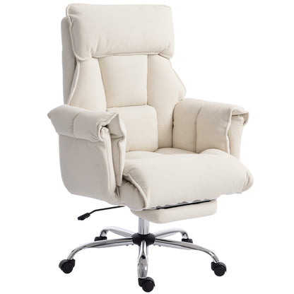 Swivel Office Chair with Lumbar Support, Armrests & Extendable Footrest — Snow-Flannel Padded, Height Adjustable, Cream