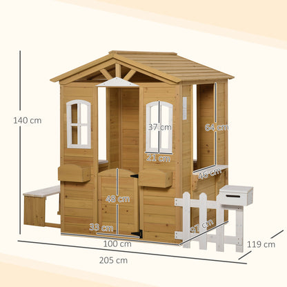 Wooden Children's Playhouse Outdoor Playhouse with Door, Window, Planter, Mailbox, Bench Garden House Kids House for Children 3-6 Years