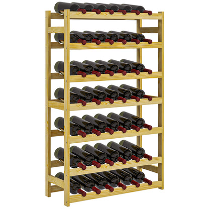 Wine Rack Bottle Holder for 42 Wine Bottles, with 7 Levels, Wooden Stand Rack with Tip-Over Protection for Kitchen, Natural 63 x 25 x 102 cm