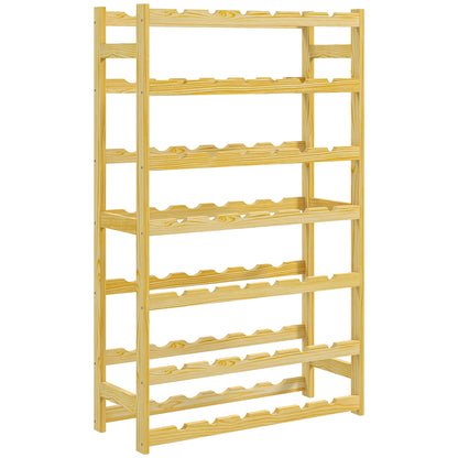 Wine Rack Bottle Holder for 42 Wine Bottles, with 7 Levels, Wooden Stand Rack with Tip-Over Protection for Kitchen, Natural 63 x 25 x 102 cm