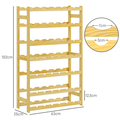 Wine Rack Bottle Holder for 42 Wine Bottles, with 7 Levels, Wooden Stand Rack with Tip-Over Protection for Kitchen, Natural 63 x 25 x 102 cm