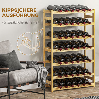 Wine Rack Bottle Holder for 42 Wine Bottles, with 7 Levels, Wooden Stand Rack with Tip-Over Protection for Kitchen, Natural 63 x 25 x 102 cm