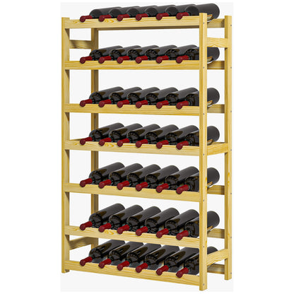 Wine Rack Bottle Holder for 42 Wine Bottles, with 7 Levels, Wooden Stand Rack with Tip-Over Protection for Kitchen, Natural 63 x 25 x 102 cm