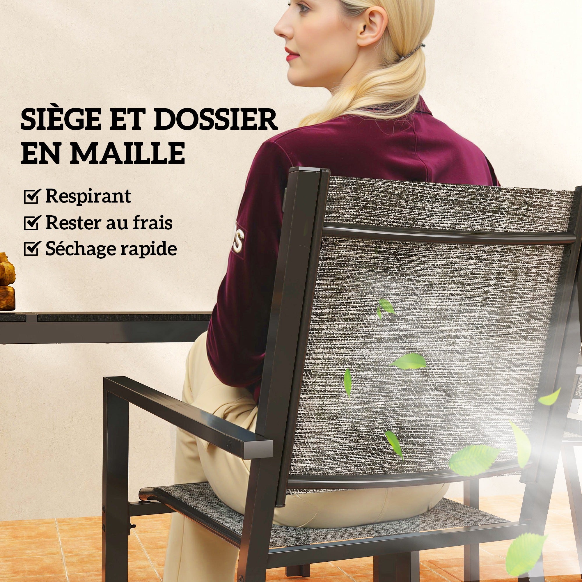 Outdoor 7-Piece Garden Furniture Set, Outdoor Garden Table with 6 Stackable Chairs, 150 cm Slatted Top, Rust-Resistant Steel Frame, Garden Furniture, Terrace, Patio, Black