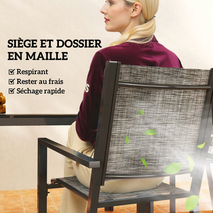 Outdoor 7-Piece Garden Furniture Set, Outdoor Garden Table with 6 Stackable Chairs, 150 cm Slatted Top, Rust-Resistant Steel Frame, Garden Furniture, Terrace, Patio, Black