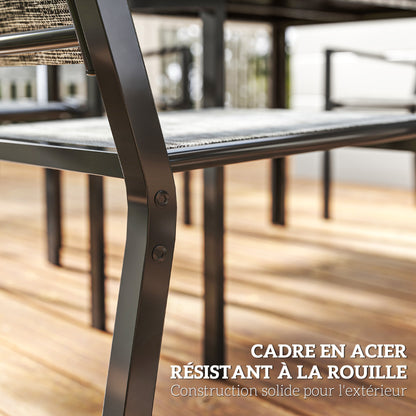 Outdoor 7-Piece Garden Furniture Set, Outdoor Garden Table with 6 Stackable Chairs, 150 cm Slatted Top, Rust-Resistant Steel Frame, Garden Furniture, Terrace, Patio, Black