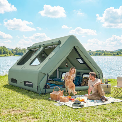 Inflatable Tent for 8–10 People — Fast Setup, 4-Season Waterproof Glamping Tent with Stove Port, Skylights, AC/Cable Entry, Oxford Fabric