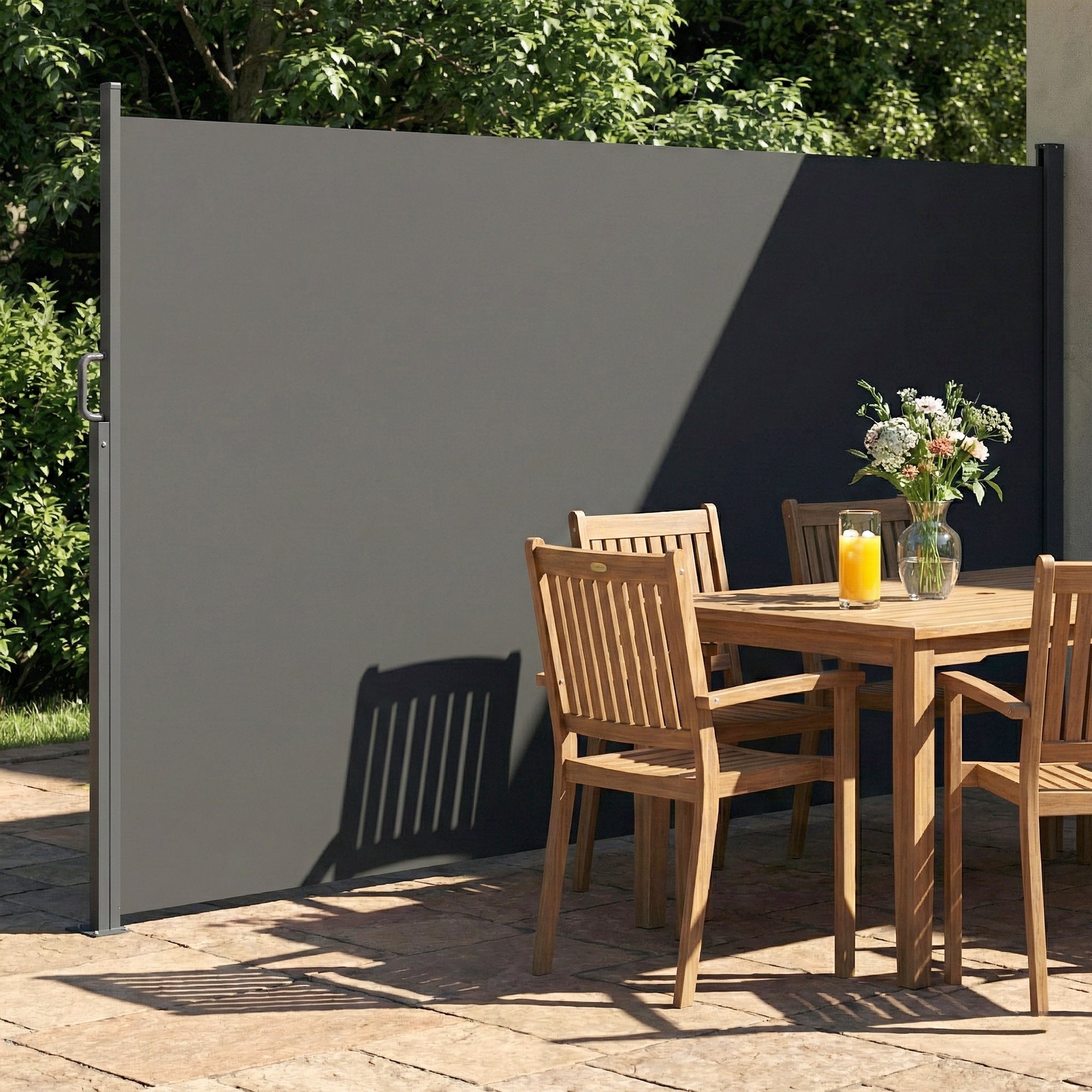 Retractable Opaque Side Awning — Privacy Screen, UPF 50+ Water-Resistant Windbreak, 420 x 185 cm (13'9" x 6'1") — Dark Gray