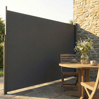 Retractable Opaque Side Awning — Privacy Screen, UPF 50+ Water-Resistant Windbreak, 420 x 185 cm (13'9" x 6'1") — Dark Gray