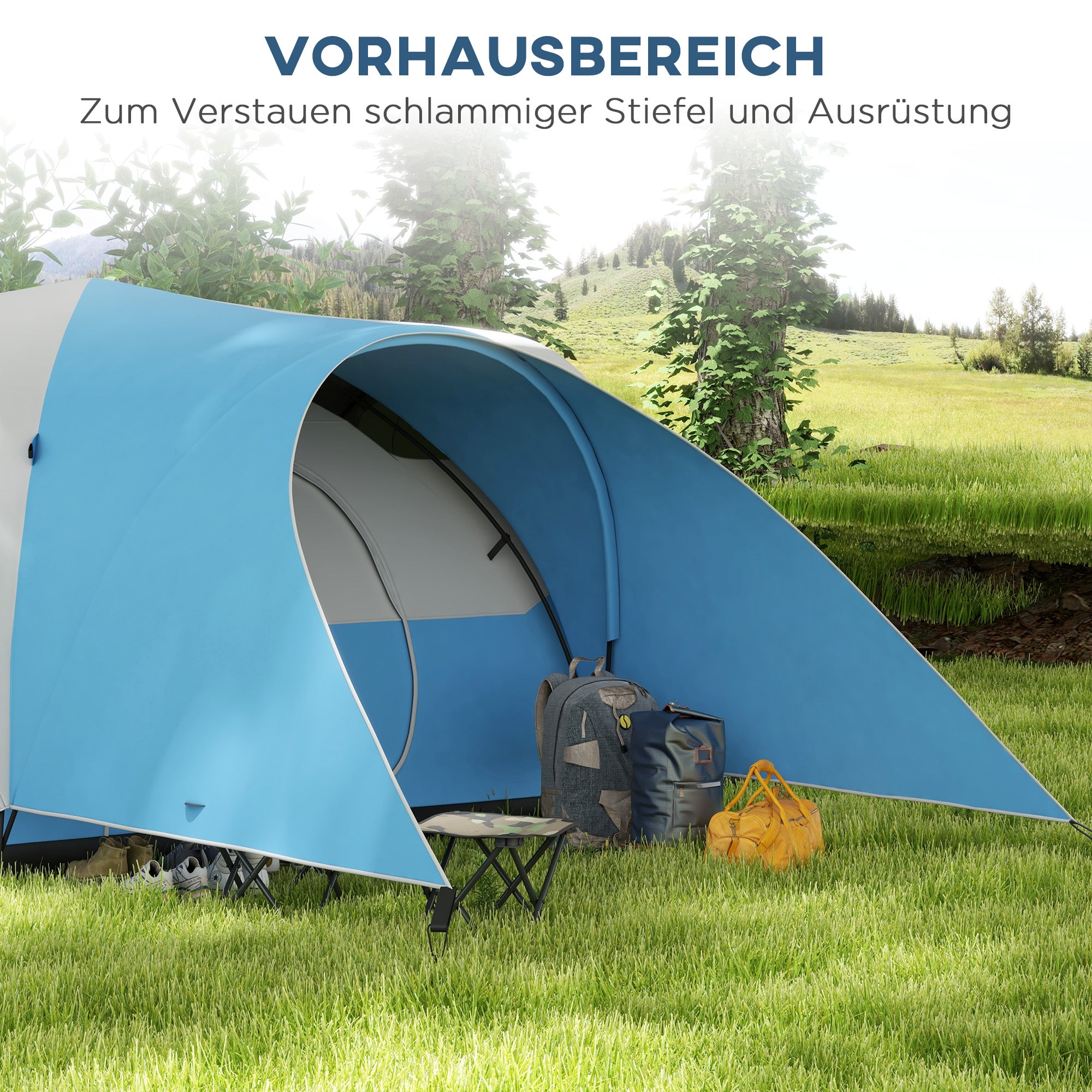 Tunnel Tent, Camping Tent, Water-Resistant Family Tent for 6 People, Festival Tent with Windows, Carry Bag, for Garden, Patio, Blue