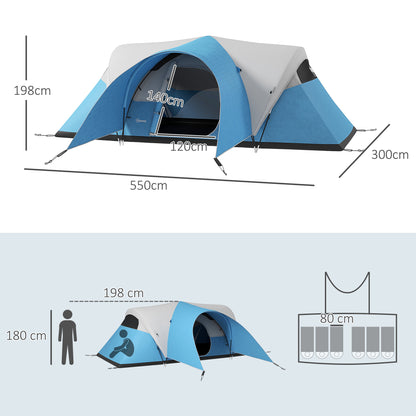 Tunnel Tent, Camping Tent, Water-Resistant Family Tent for 6 People, Festival Tent with Windows, Carry Bag, for Garden, Patio, Blue