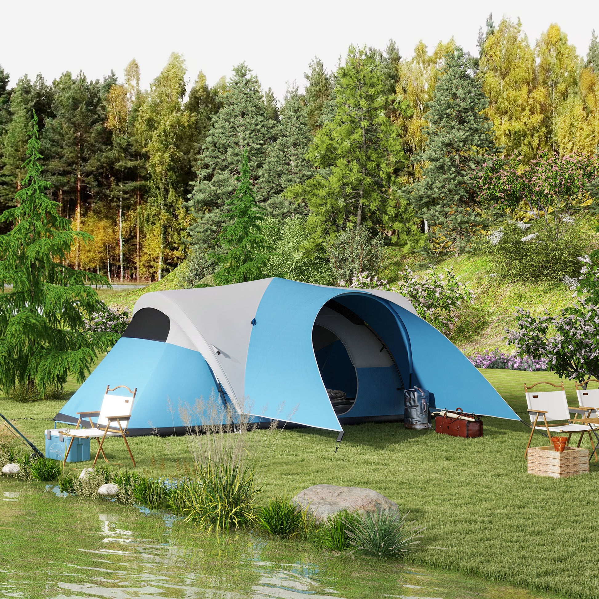 Tunnel Tent, Camping Tent, Water-Resistant Family Tent for 6 People, Festival Tent with Windows, Carry Bag, for Garden, Patio, Blue