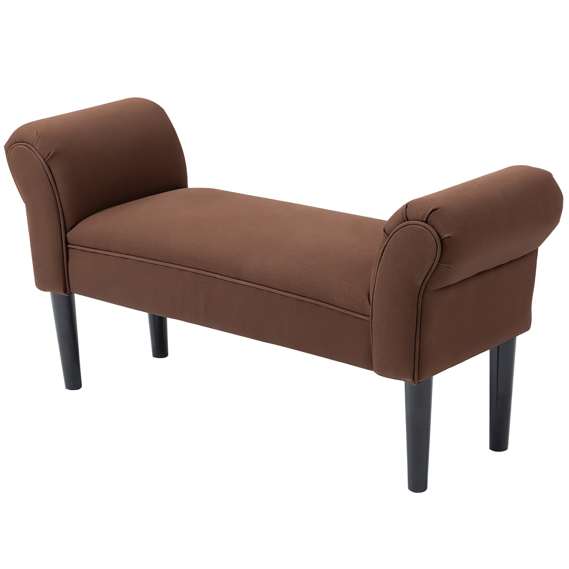 Entry Bench End of Bed Upholstered for Bedroom, Voile Fabric, Brown, 102 x 36 x 51 cm