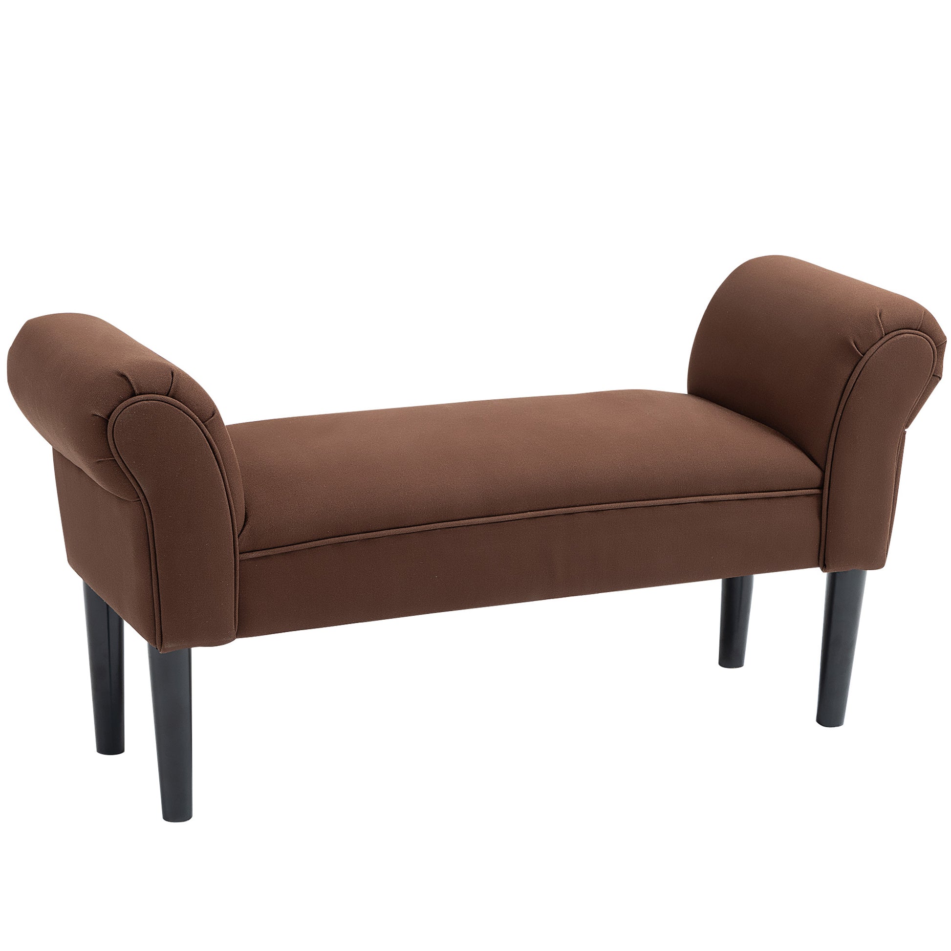 Entry Bench End of Bed Upholstered for Bedroom, Voile Fabric, Brown, 102 x 36 x 51 cm