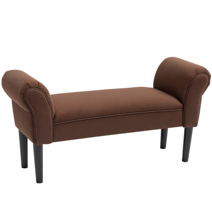 Entry Bench End of Bed Upholstered for Bedroom, Voile Fabric, Brown, 102 x 36 x 51 cm