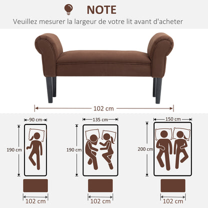 Entry Bench End of Bed Upholstered for Bedroom, Voile Fabric, Brown, 102 x 36 x 51 cm