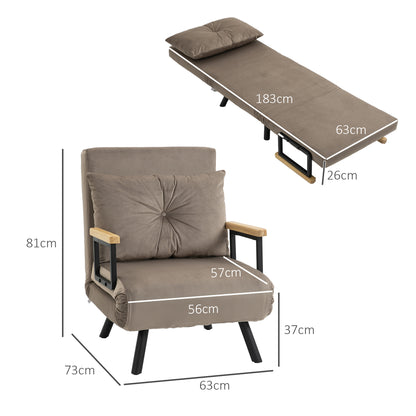 Sleeper Sofa, Folding Bed with Bed Function, Recliner Chair with Back Cushion, Cushioned Sofa with Adjustable Backrest, Velvet Look, 63 x 73 x 81 cm, Light Brown