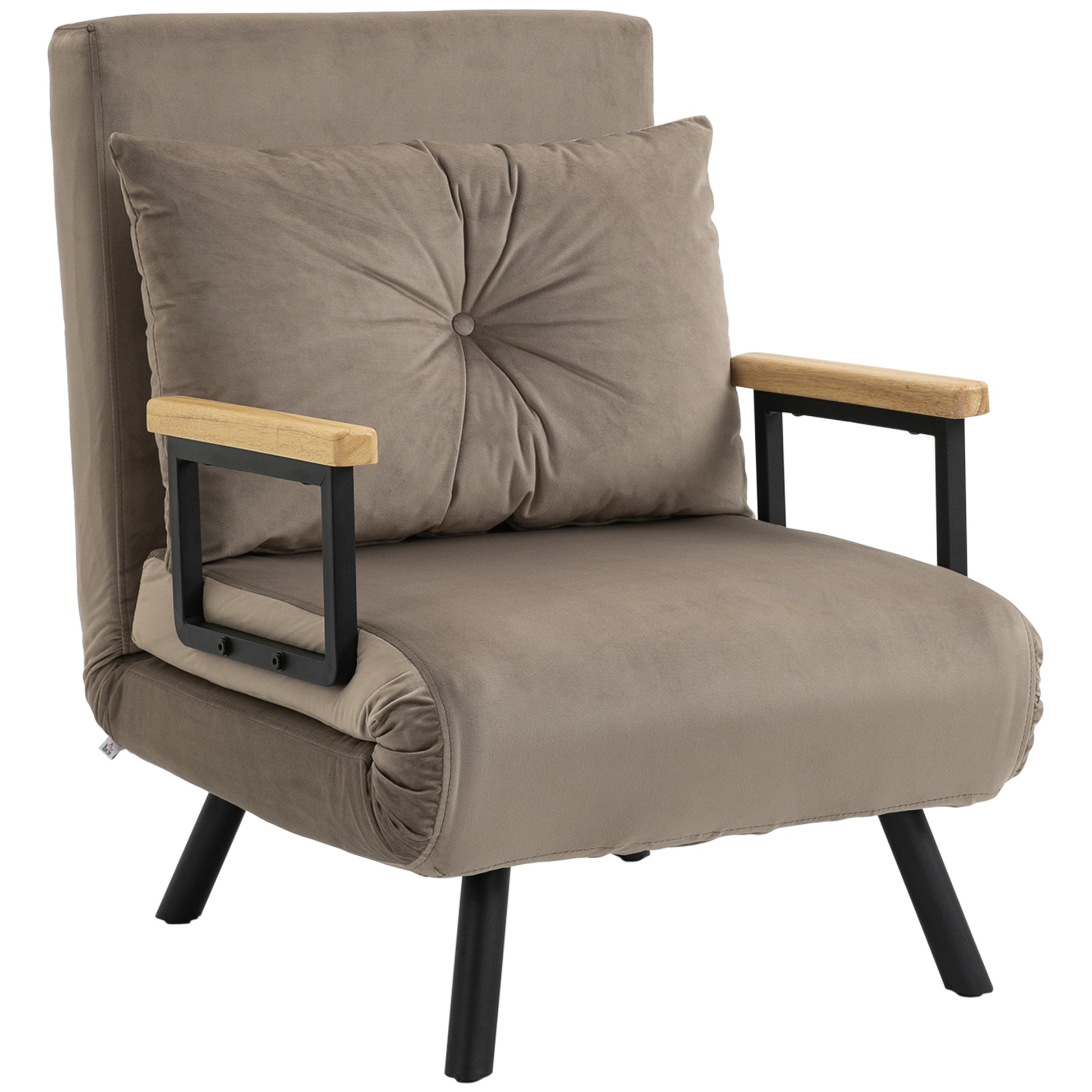 Sleeper Sofa, Folding Bed with Bed Function, Recliner Chair with Back Cushion, Cushioned Sofa with Adjustable Backrest, Velvet Look, 63 x 73 x 81 cm, Light Brown