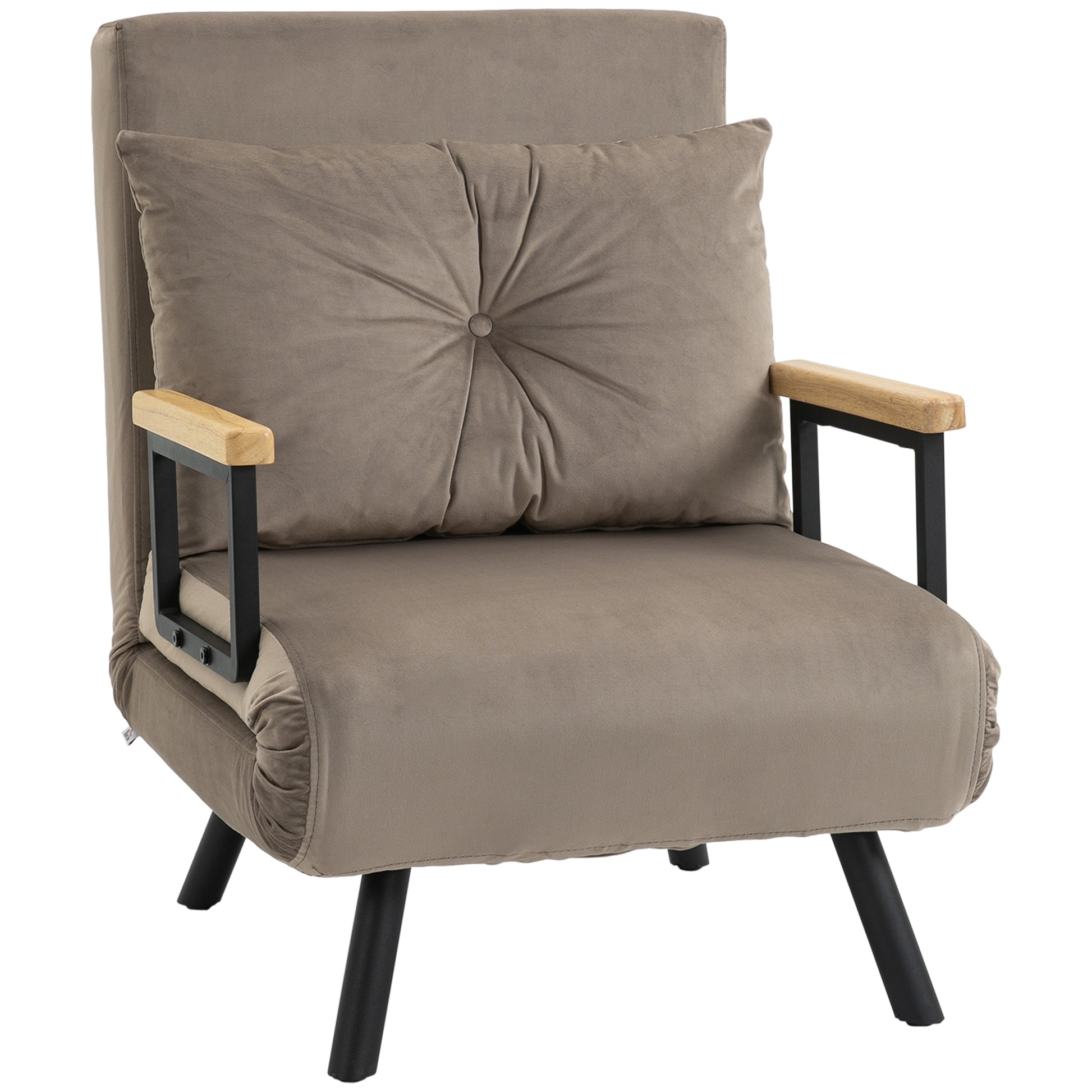 Sleeper Sofa, Folding Bed with Bed Function, Recliner Chair with Back Cushion, Cushioned Sofa with Adjustable Backrest, Velvet Look, 63 x 73 x 81 cm, Light Brown
