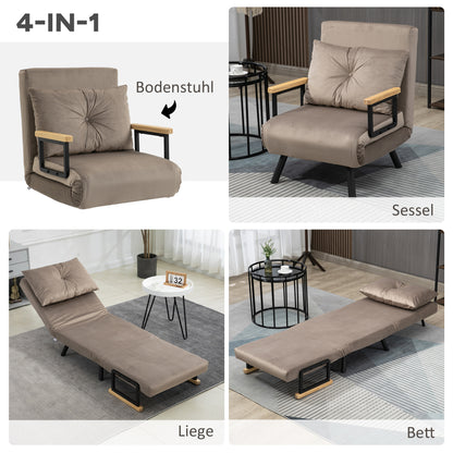 Sleeper Sofa, Folding Bed with Bed Function, Recliner Chair with Back Cushion, Cushioned Sofa with Adjustable Backrest, Velvet Look, 63 x 73 x 81 cm, Light Brown