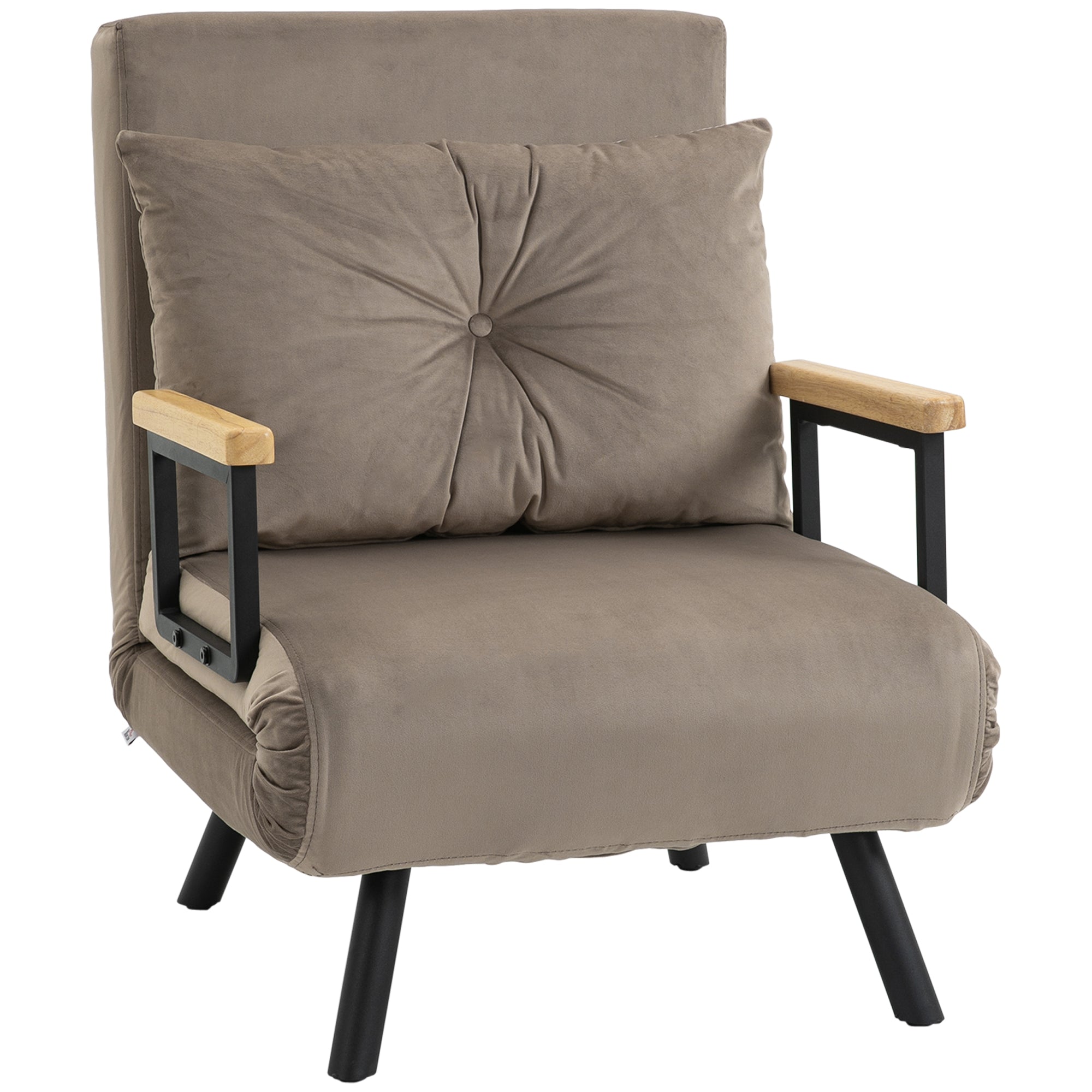Sleeper Sofa, Folding Bed with Bed Function, Recliner Chair with Back Cushion, Cushioned Sofa with Adjustable Backrest, Velvet Look, 63 x 73 x 81 cm, Light Brown