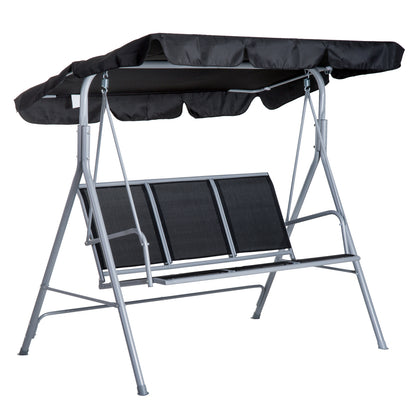 Hollywood Swing with Adjustable Sun Canopy, 3-Seater Garden Swing with Anti-Slip Feet, Swing Bench Loadable up to 240 kg, Garden Lounger for Garden, Terrace, 170x110x153cm, Gray + Black