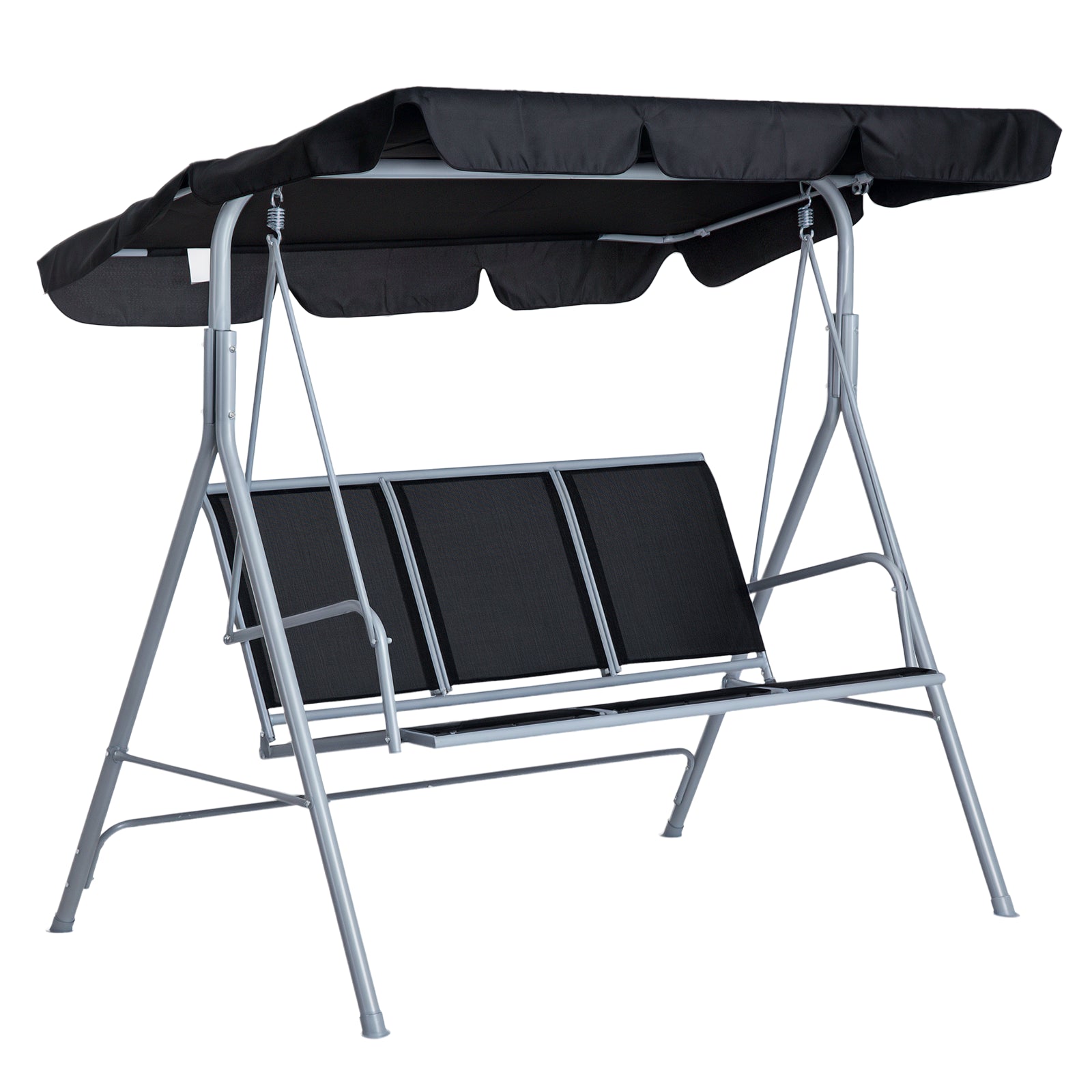 Hollywood Swing with Adjustable Sun Canopy, 3-Seater Garden Swing with Anti-Slip Feet, Swing Bench Loadable up to 240 kg, Garden Lounger for Garden, Terrace, 170x110x153cm, Gray + Black