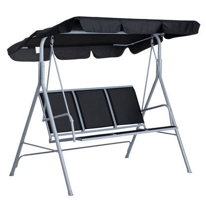 Hollywood Swing with Adjustable Sun Canopy, 3-Seater Garden Swing with Anti-Slip Feet, Swing Bench Loadable up to 240 kg, Garden Lounger for Garden, Terrace, 170x110x153cm, Gray + Black