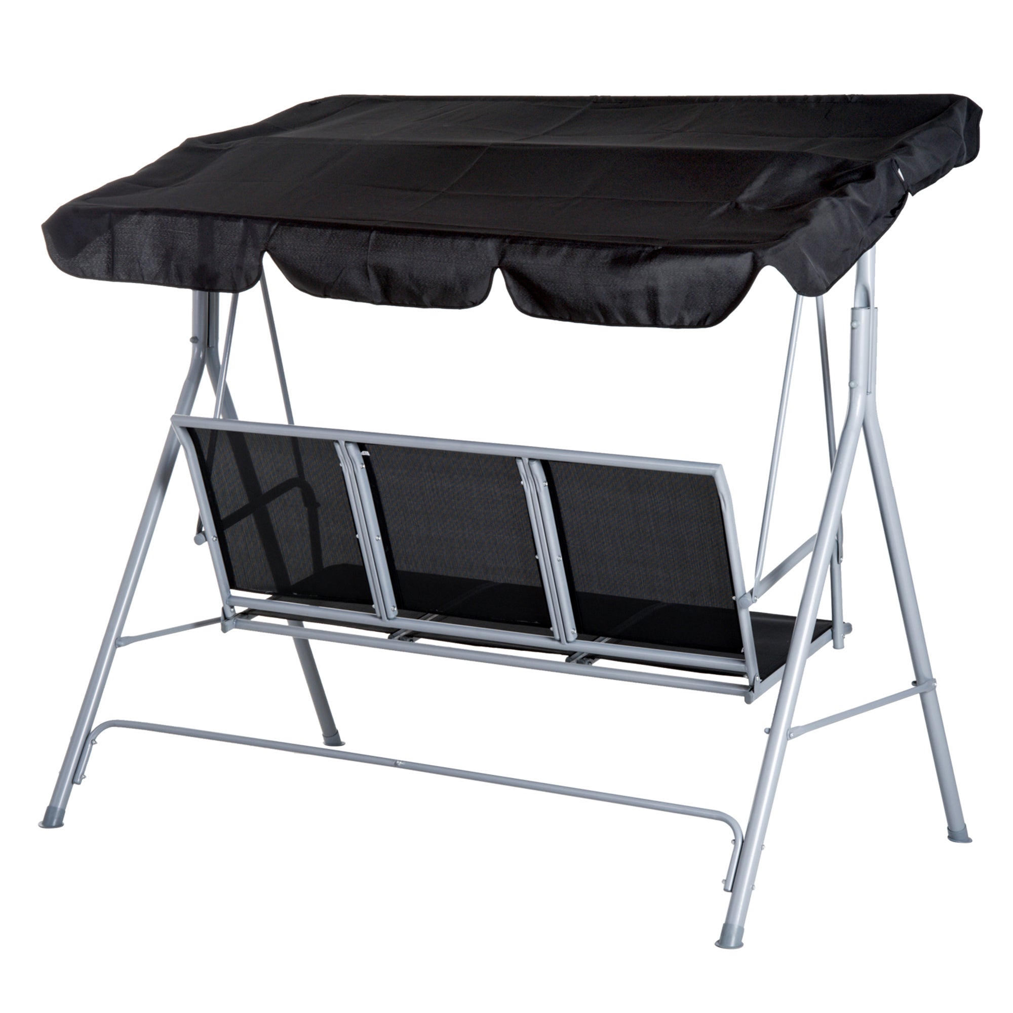 Hollywood Swing with Adjustable Sun Canopy, 3-Seater Garden Swing with Anti-Slip Feet, Swing Bench Loadable up to 240 kg, Garden Lounger for Garden, Terrace, 170x110x153cm, Gray + Black