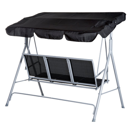 Hollywood Swing with Adjustable Sun Canopy, 3-Seater Garden Swing with Anti-Slip Feet, Swing Bench Loadable up to 240 kg, Garden Lounger for Garden, Terrace, 170x110x153cm, Gray + Black