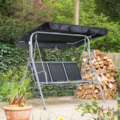 Hollywood Swing with Adjustable Sun Canopy, 3-Seater Garden Swing with Anti-Slip Feet, Swing Bench Loadable up to 240 kg, Garden Lounger for Garden, Terrace, 170x110x153cm, Gray + Black