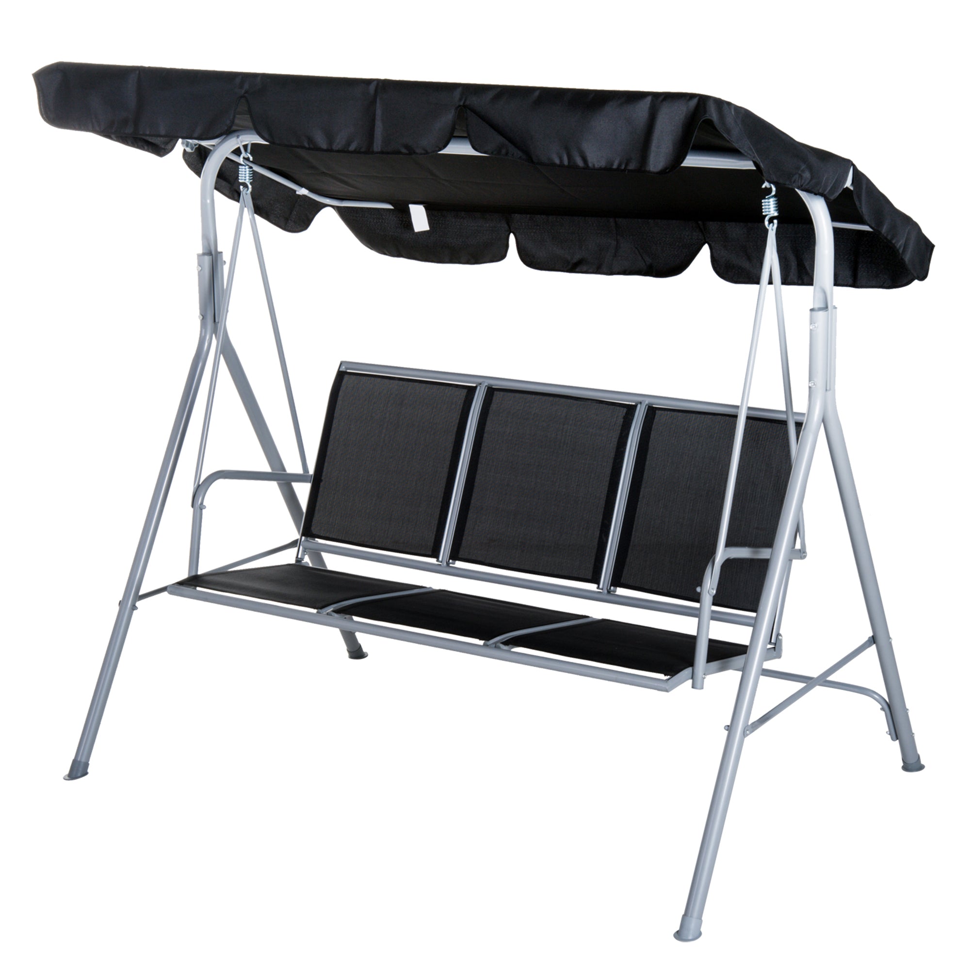 Hollywood Swing with Adjustable Sun Canopy, 3-Seater Garden Swing with Anti-Slip Feet, Swing Bench Loadable up to 240 kg, Garden Lounger for Garden, Terrace, 170x110x153cm, Gray + Black