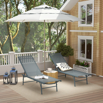 Pack of 2 Garden Lounge Chairs Outdoor Folding Sun Loungers Reclining in 5 Positions with Metal Frame and Breathable Mesh Seat for Beach Pool 164x54x84 cm Light Gray