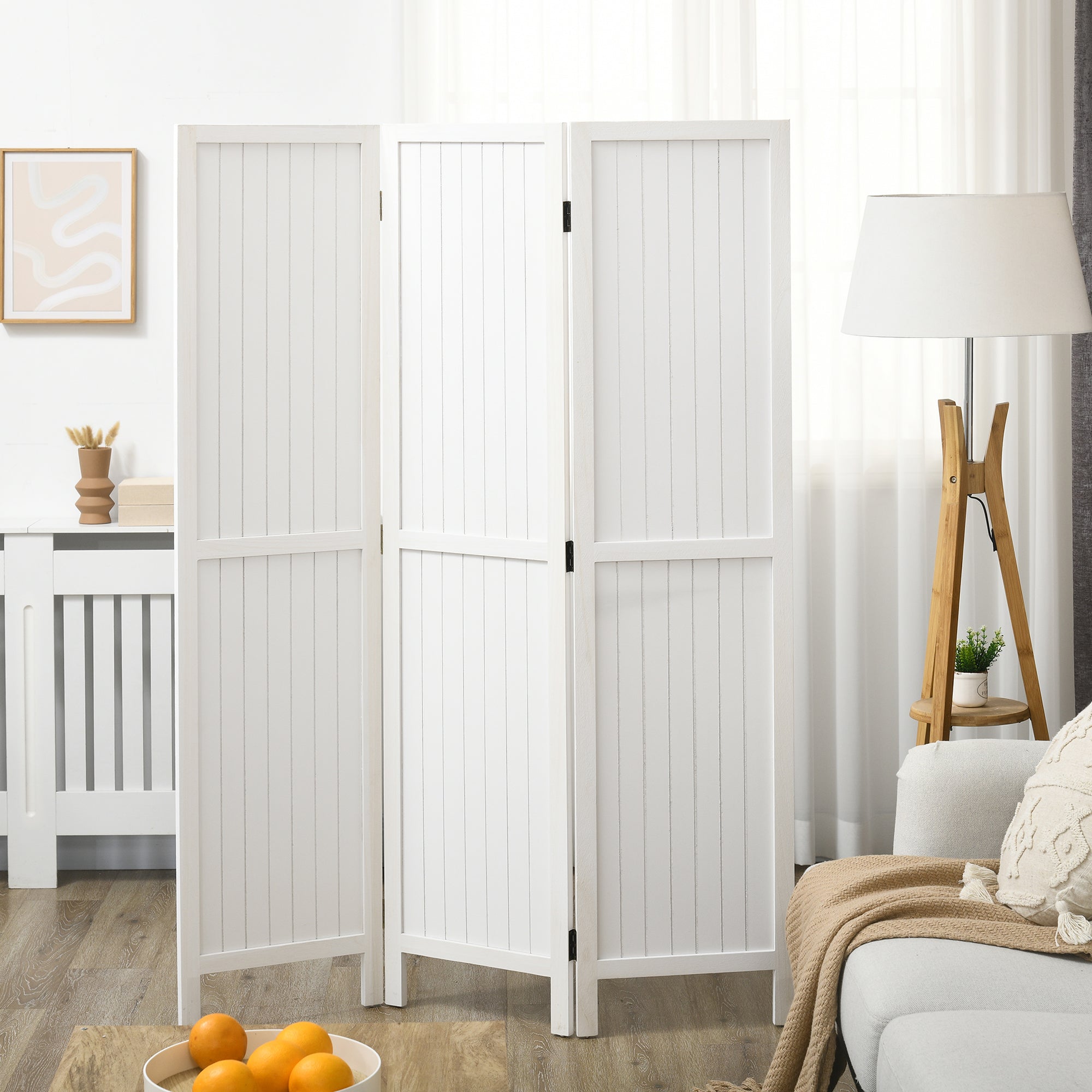 3-Panel Folding Room Divider 120x1.8x170 cm Privacy Screen Rustic Style for Office Bedroom Living Room White