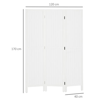 3-Panel Folding Room Divider 120x1.8x170 cm Privacy Screen Rustic Style for Office Bedroom Living Room White