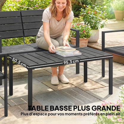 4-Piece Outdoor Garden Sofa Set with 2-Seat Loveseat, 2 Chairs & Coffee Table, Black