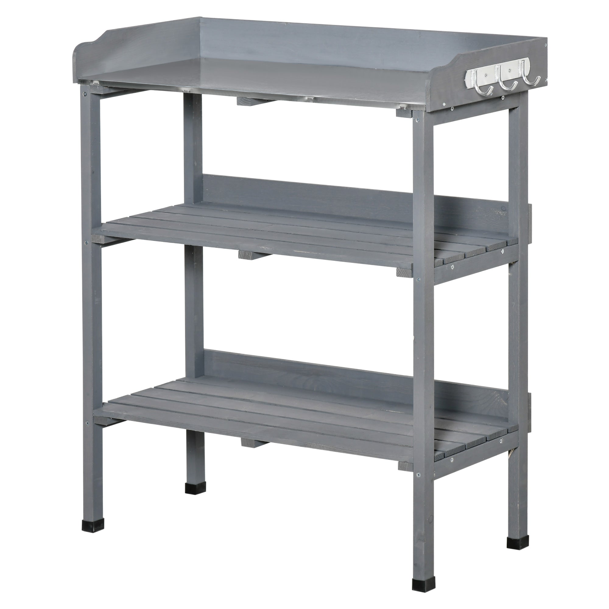 Planting Table Gardening Table Flower Table with Metal Work Surface Garden Wood Gray 76 x 37 x 89 cm