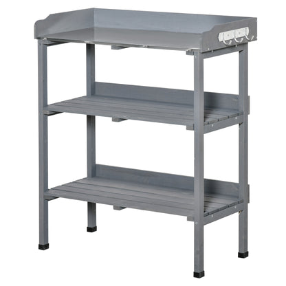 Planting Table Gardening Table Flower Table with Metal Work Surface Garden Wood Gray 76 x 37 x 89 cm
